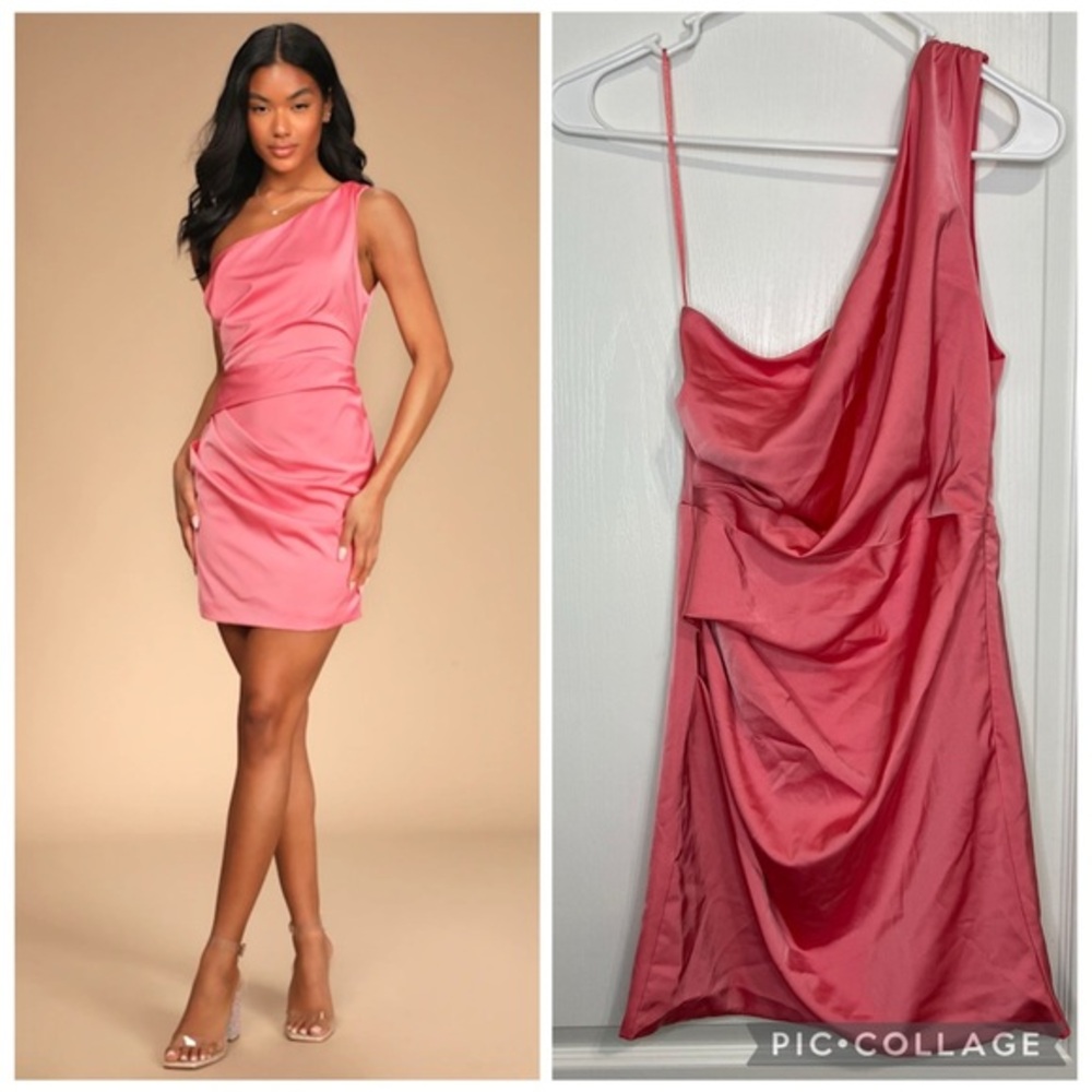 DO+BE One-Shoulder Pink Satin Mini Dress
